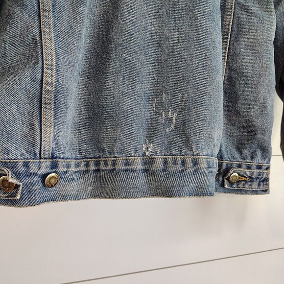 VTG Wrangler Hero MEDIUM Denim Trucker Jacket Men's Faded Workwear Distressed - Picture 4 of 16